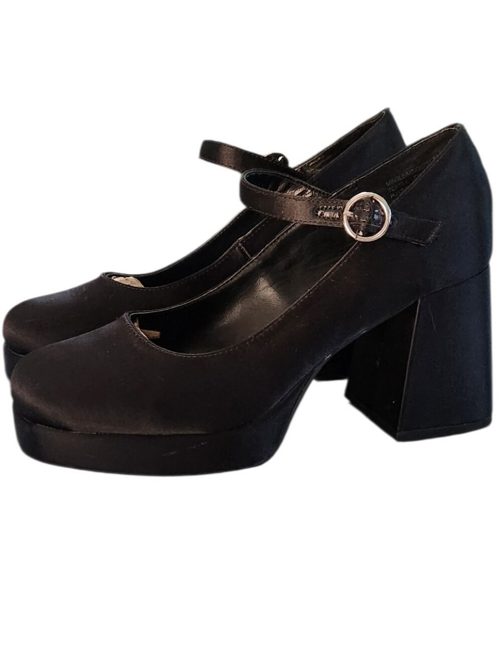 Steve Madden Mingle Platform Mary Jane Heels – Black Satin Finish Size 7 1/2